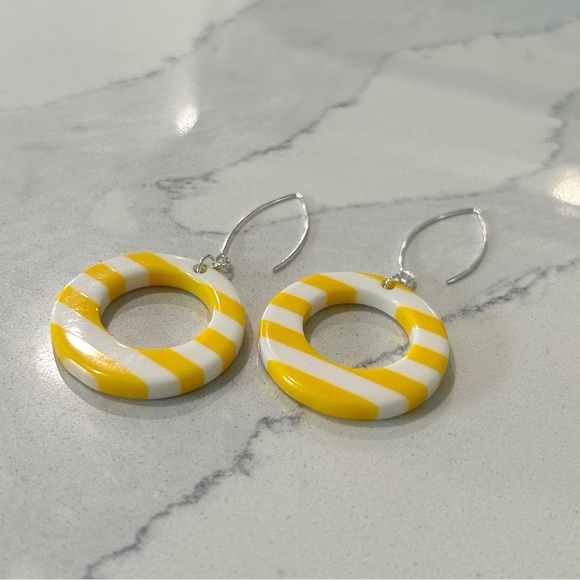 Upcycled Vintage French Plastic Hoop Dangler Earrings - Picture 2 of 7